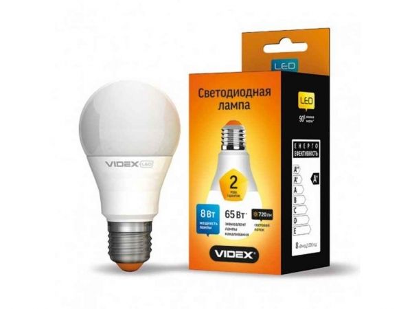  Videx LED, E27, 8W, A60e, ( 75W), 3000K ( ),  + (VL-A60e-08273) -  1