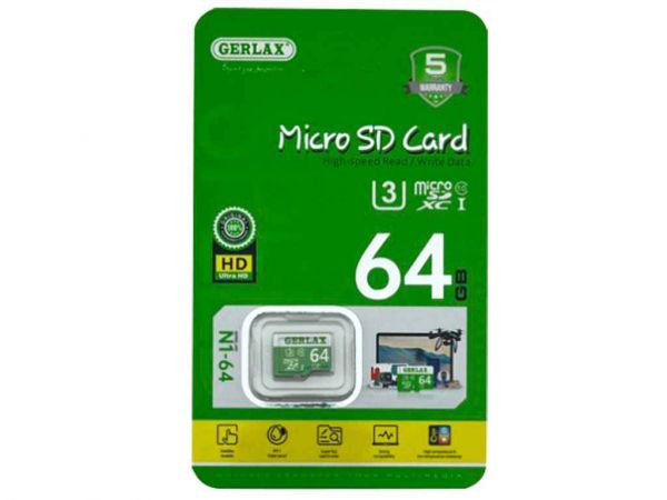����� ������ ����� ����� 64Gb Micro SD (10) (-adapter) (������� 1 ��) UHS-I/U3 ��Gerlax - �������� 1