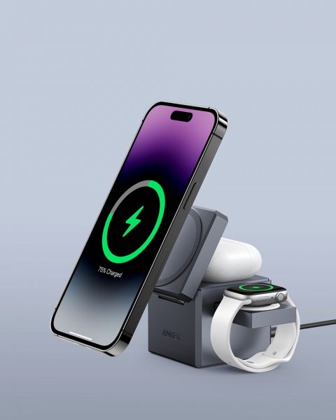 ������������ �������� ���������� Anker MagGo Wireless Charging Station 15W 3-in-1 Cube Black (Y1811G11) - �������� 2