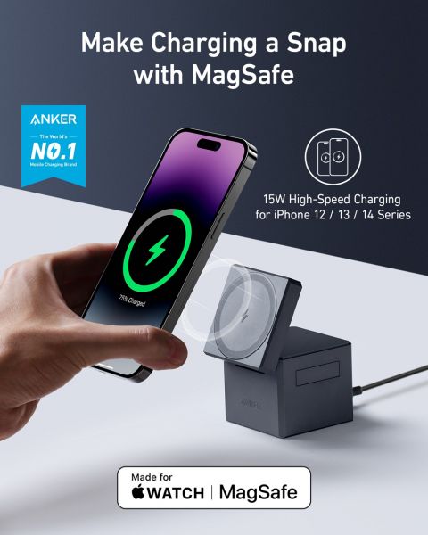 ������������ �������� ���������� Anker MagGo Wireless Charging Station 15W 3-in-1 Cube Black (Y1811G11) - �������� 8