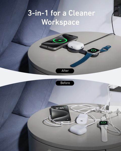 ������������ �������� ���������� Anker MagGo Wireless Charging Pad 15W 3-in-1 Foldable Black (B25M8H11) - �������� 4