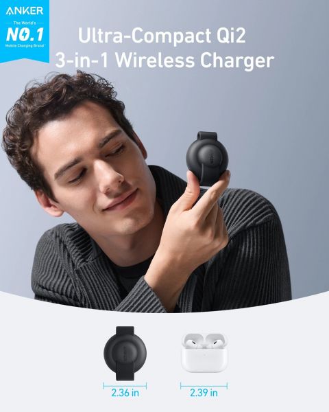 ������������ �������� ���������� Anker MagGo Wireless Charging Pad 15W 3-in-1 Foldable Black (B25M8H11) - �������� 2