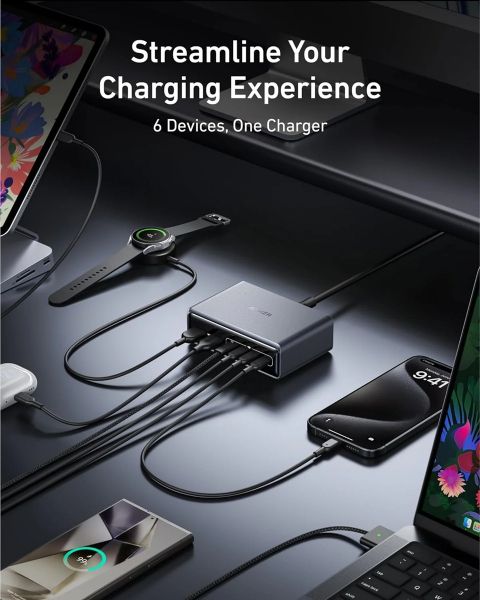    Anker GaNPrime Charger - 200W, 4xUSB-C PD & 2xUSB-A Black (A2683341) -  5