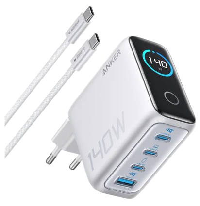 ������� �������� ���������� Anker Laptop GaN Charger 140W, 3xUSB-C PD3.1 & 1xUSB-A w Display and Cable Silver (B2697G41) - �������� 1