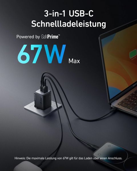 ������� �������� ���������� Anker GaNPrime Charger - 67W, 2xUSB-C PD & 1xUSB-A Black (A2669313) - �������� 5