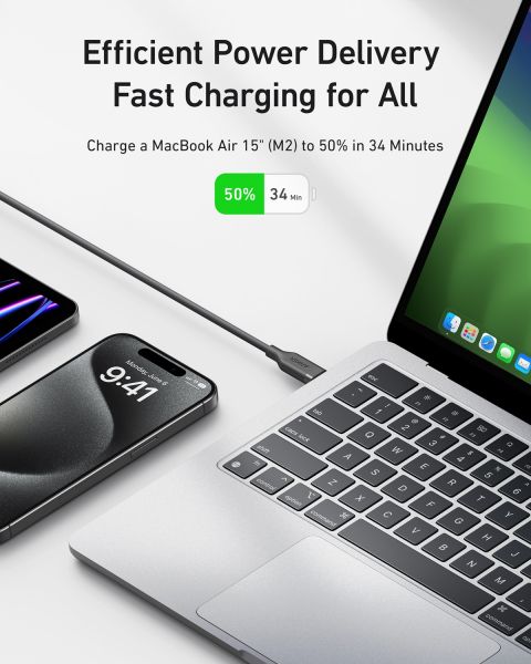  Anker USB-C to USB-C - 0.9m 240W 20 Gbps 4K Video Tranfer Bio-Nylon Black (A80N1H11) -  7