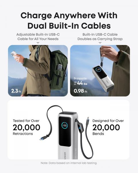 ����������� �������� ���������� Anker 25000 mAh 165W PD Built-In Double USB-C Cables Silver (A1695H41) - �������� 2