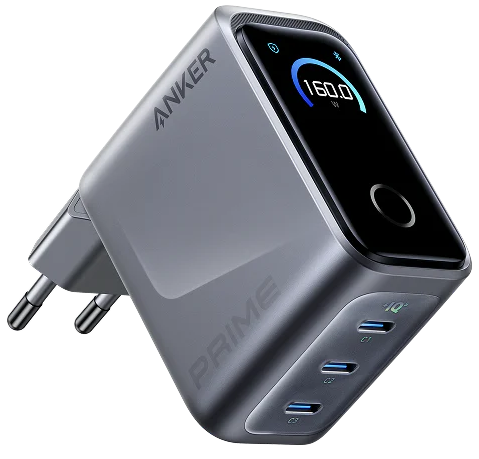 ��������� �������� ������� Anker GaNPrime Charger 160W, 3xUSB-C PD3.1 w Display Silver (A2687341) - �������� 1