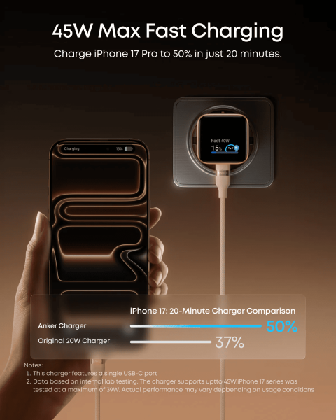 ��������� �������� ������� Anker Nano Charger - 45W USB-C Smart Display Black (A121DG11) - �������� 2