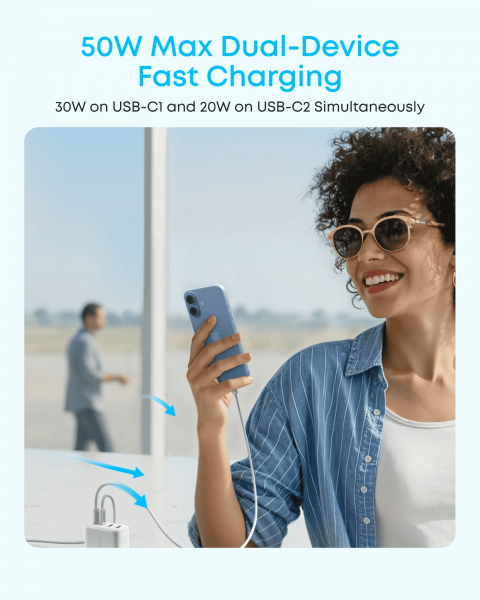 ��������� �������� ������� Anker Zolo Charger - 50W, 2xUSB-C & 2xUSB-A White (A121EG21) - �������� 5