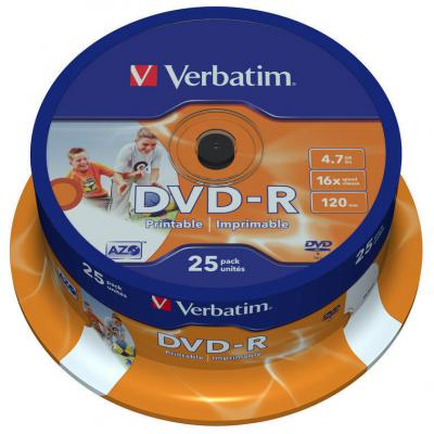  DVD Verbatim 4.7Gb 16X CakeBox 25 Printable (43538) -  1
