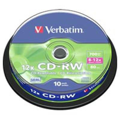  CD Verbatim CD-RW 700Mb 12x Cake box 10 (43480) -  1