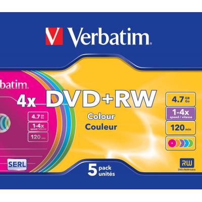  DVD+RW Slim Verbatim 4.7GB, 4x Color (43297) -  2
