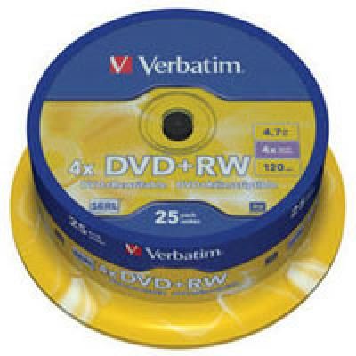  DVD+RW 25 Cake Verbatium 4.7GB 4x (43489) -  1
