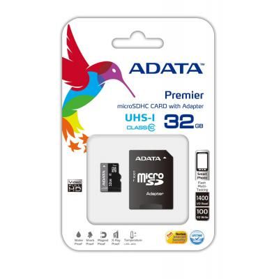   A-DATA 32Gb microSDHC Ultra UHS-I +SD  Class 10 (AUSDH32GUICL10-RA1) -  2