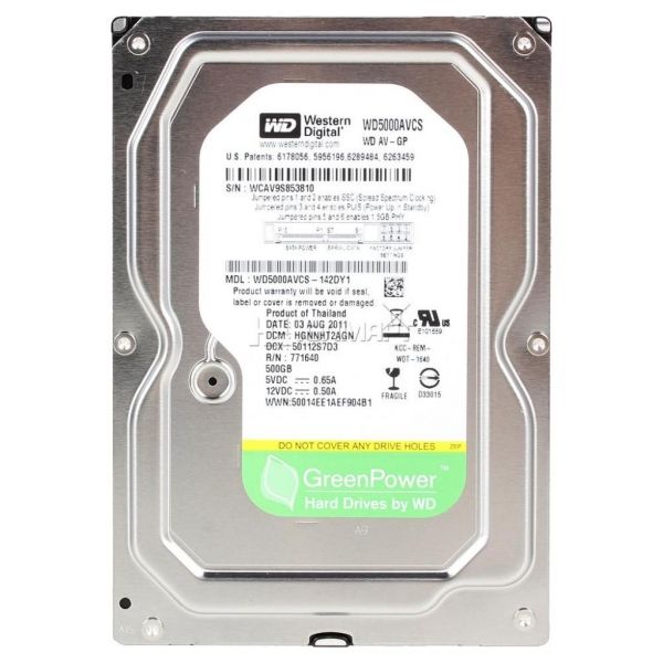 �������� ���� 3.5" 500Gb Western Digital AV-GP, SATA2, 16Mb, 5400 rpm (WD5000AVCS) (Ref) - �������� 1