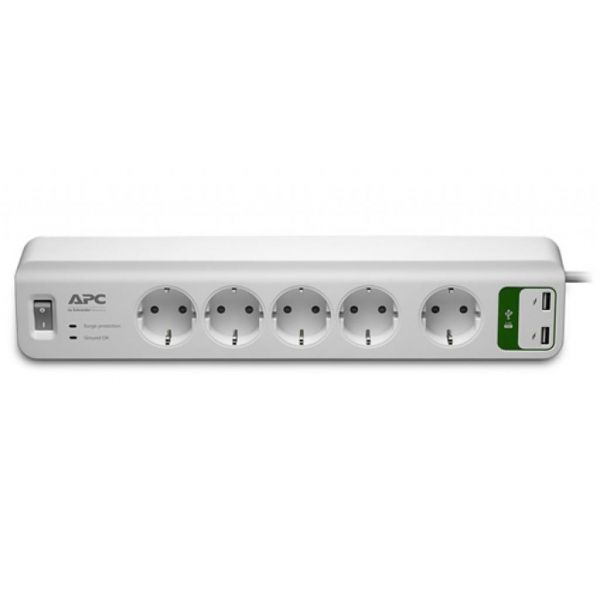    APC Essential SurgeArrest 5 outlets ++ 2 USB (5V, 2.4A) (PM5U-RS) -  1