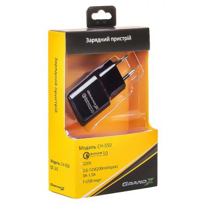   Grand-X Quick Charge Q3.0 3.6V-6.5V 3A, 6.5V-9V 2A, 9V-12V 1.5A USB (CH-550B) -  6