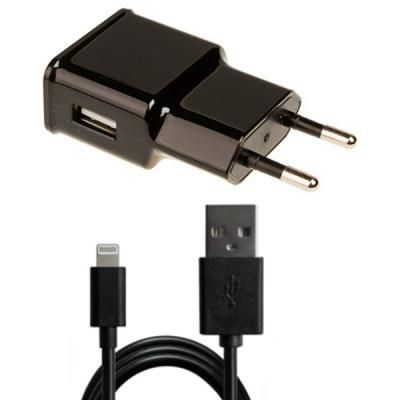   Grand-X 1*USB, 2,1A, Black, + cable USB -> Lightning, Cu, 2.1, 1m (CH03LTB) -  1
