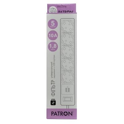  i  PATRON 1.8m (SP-52) + 2 USB 2.0, 2.1A, 5  BLACK, 0.75, 10 -  2