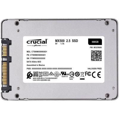   500Gb, Crucial MX500, SATA3, 2.5", 3D TLC, 560/510 MB/s (CT500MX500SSD1) -  3