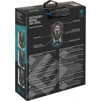 ���� Defender Bionic GM-250L, Black, USB, �������, 1200/1600/2400/3200 dpi, 5 ������������� ������ + 2 �������� ���� ������, ����������� ������������, �������� �������, 1.5 �, ������� � �������� (52250) - �������� 8