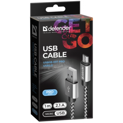 ���� ������ USB 2.0 AM to Micro 5P 1.0m USB08-03T PRO white Defender (87803) - �������� 3