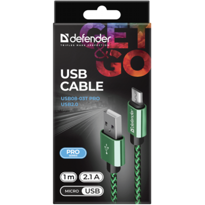 ���� ������ USB 2.0 AM to Micro 5P 1.0m USB08-03T green Defender (87804) - �������� 4