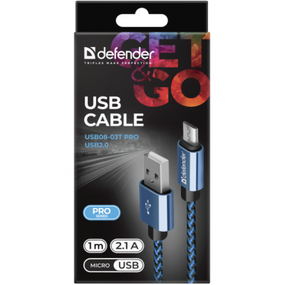 ���� ������ USB 2.0 AM to Micro 5P 1.0m USB08-03T blue Defender (87805) - �������� 4