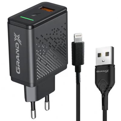    Grand-X Quick Charge 3.0 (1USB, 18W) Black +  USB-Lightning Black (CH-650L) -  1