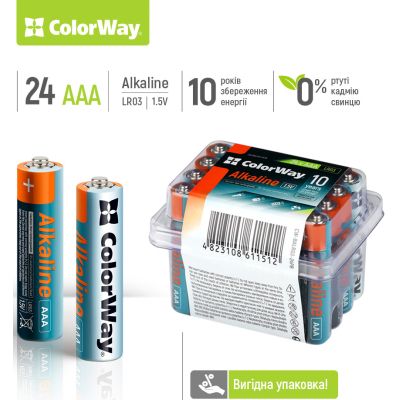 ��������� AAA (LR03), ��������, �olorWay Alkaline Power, 24 ��, 1.5V, Plactic box (CW-BALR03-24PB) - �������� 1
