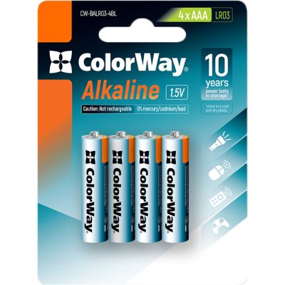 ��������� AAA (LR03), ��������, �olorWay Alkaline Power, 4 ��, 1.5V, Blister (CW-BALR03-4BL) - �������� 1