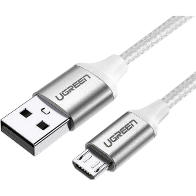 ���� ������ USB 2.0 AM to Micro 5P 2.0m US290 3A 18W Nickel Plating White Ugreen (60153) - �������� 2