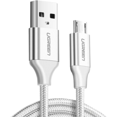 ���� ������ USB 2.0 AM to Micro 5P 2.0m US290 3A 18W Nickel Plating White Ugreen (60153) - �������� 1