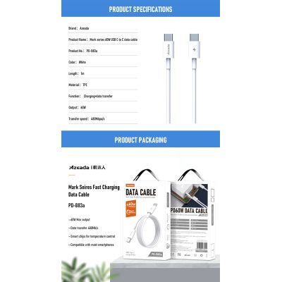  USB-C  USB-C 1.0m PD-B83a 60W Proda (PD-B83a-WHT) -  3