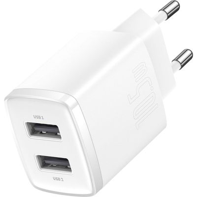   USB 220 Baseus CCXJ010202 Compact Charger 2U 10.5W, 2xUSB, EU White -  2