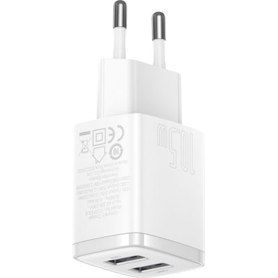   USB 220 Baseus CCXJ010202 Compact Charger 2U 10.5W, 2xUSB, EU White -  3