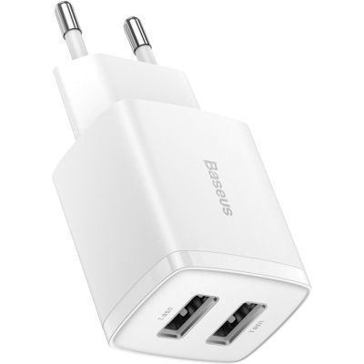   USB 220 Baseus CCXJ010202 Compact Charger 2U 10.5W, 2xUSB, EU White -  1