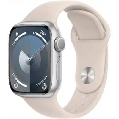 - Apple Watch Series 9 GPS 41mm Silver Aluminium Case with Storm Blue Sport Band - S/M (MR903QP/A) -  1