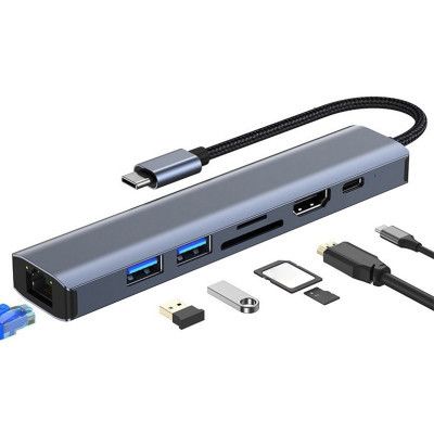  Dynamode 7-in-1 USB-C to HDTV 4K/30Hz, 2USB3.0, RJ45, USB-C PD 100W, SD/MicroSD (BYL-2303) -  2