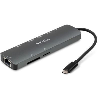  Vinga USB-C 3.1 to HDMI+RJ45_1Gbps+3xUSB3.0+SD/TF+PD100W (VHYC8) -  3