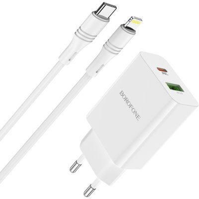   BOROFONE BA56A Lavida PD20W+QC3.0 charger (Type-C to Lightning) White (BA56ACLW) -  3