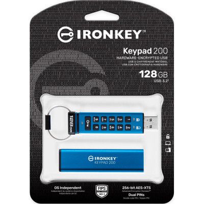 USB ���� ���������� Kingston 128GB IronKey Keypad 200 AES-256 Encrypted Blue USB 3.2 (IKKP200/128GB) - �������� 6