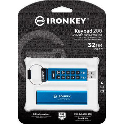 USB ���� ���������� Kingston 32GB IronKey Keypad 200 AES-256 Encrypted Blue USB 3.2 (IKKP200/32GB) - �������� 6