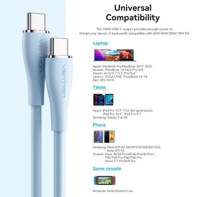 ���� ������ USB-C to USB-C 2.0m USB2.0 100W (20V/5A) Light Green Silicone Vention (TAWGH) - �������� 10