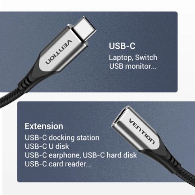 ���� ������ USB-C 3.1 M/F 1.0m 60W (20V/3A) 4K60HZ Thunderbolt 3 Vention (TABHF) - �������� 2