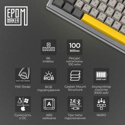 ��������� Epomaker EK68 65 Budgerigar V2 Switch Hot-Swap RGB Wireless/Bluetooth/USB UA Black (EK68-B-BV2) - �������� 8