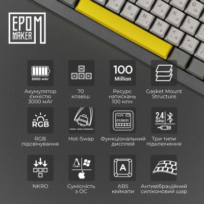  Epomaker Shadow-X 70 Flamingo Switch Hot-Swap LCD Screen RGB Wireless/Bluetooth/USB UA Black (SHX-B-F) -  9