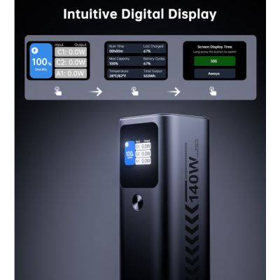 ������� ������������ Choetech 27000mAh, PD/140W in/out, 2*USB-C/PD5.0, QC3.0/22W, TFT Display (B670-CCGY) - �������� 8