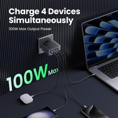   UGREEN 4xUSB 100W (3xUSB-C+USB-A) Gan Nexode Fast Charger Grey X565 (35043) -  3